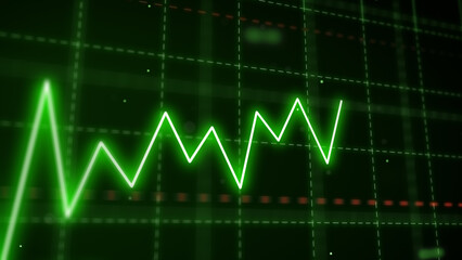 Stock markets uptrend dynamic chart on dynamic green background. Concept of financial stagnation, recession, crisis, business crash and economic collapse. upward trend 3d rendering