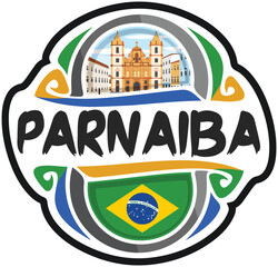Parnaiba Brazil Flag Travel Souvenir Sticker Skyline Landmark Logo Badge Stamp Seal Emblem Coat of Arms Vector Illustration SVG EPS