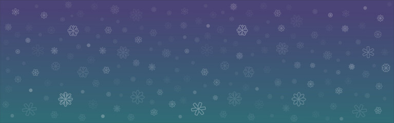 Horizontal background with snowflake snowfall. Abstract  mysterious purple and green background. Christmas vector card. Winter Christmas and New Year background. Vector illustration.