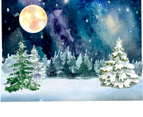 christmas night landscape,landscape with christmas tree