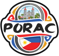 Porac Philippines Flag Travel Souvenir Sticker Skyline Landmark Logo Badge Stamp Seal Emblem Coat of Arms Vector Illustration SVG EPS