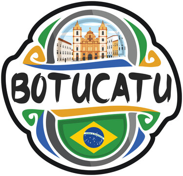 Botucatu Brazil Flag Travel Souvenir Sticker Skyline Landmark Logo Badge Stamp Seal Emblem Coat of Arms Vector Illustration SVG EPS