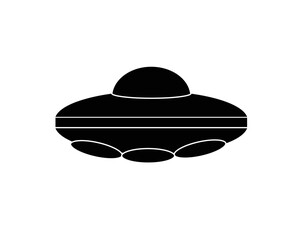 vector design of a black alien spaceship icon that appears to be in flight