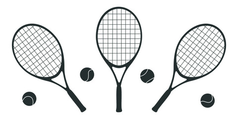 Flat vector illustration in childish style. Hand drawn tennis rackets and balls.