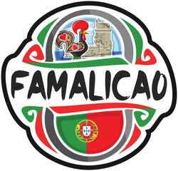 Famalicao Portugal Flag Travel Souvenir Sticker Skyline Landmark Logo Badge Stamp Seal Emblem Coat of Arms Vector Illustration SVG EPS