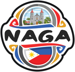 Naga Philippines Flag Travel Souvenir Sticker Skyline Landmark Logo Badge Stamp Seal Emblem Coat of Arms Vector Illustration SVG EPS