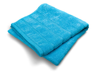 Blue cotton bath towel on white background