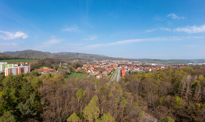 Fototapeta na wymiar Luftbild Ilsenburg im Frühjahr Panorama