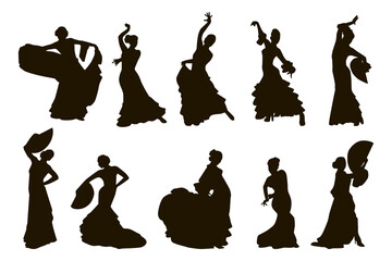 Silhouette flamenco. Women dancing flamenco. Vector illustration - obrazy, fototapety, plakaty