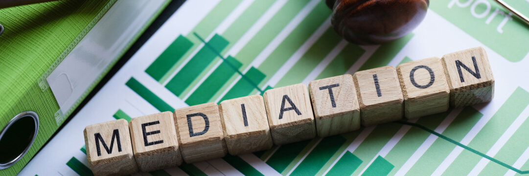 Mediation in law of alternative settlement of disputes and conflicts before trial closeup