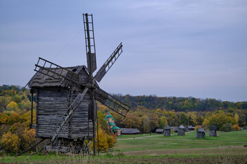 Fototapeta na wymiar wooden windmills in ukraine