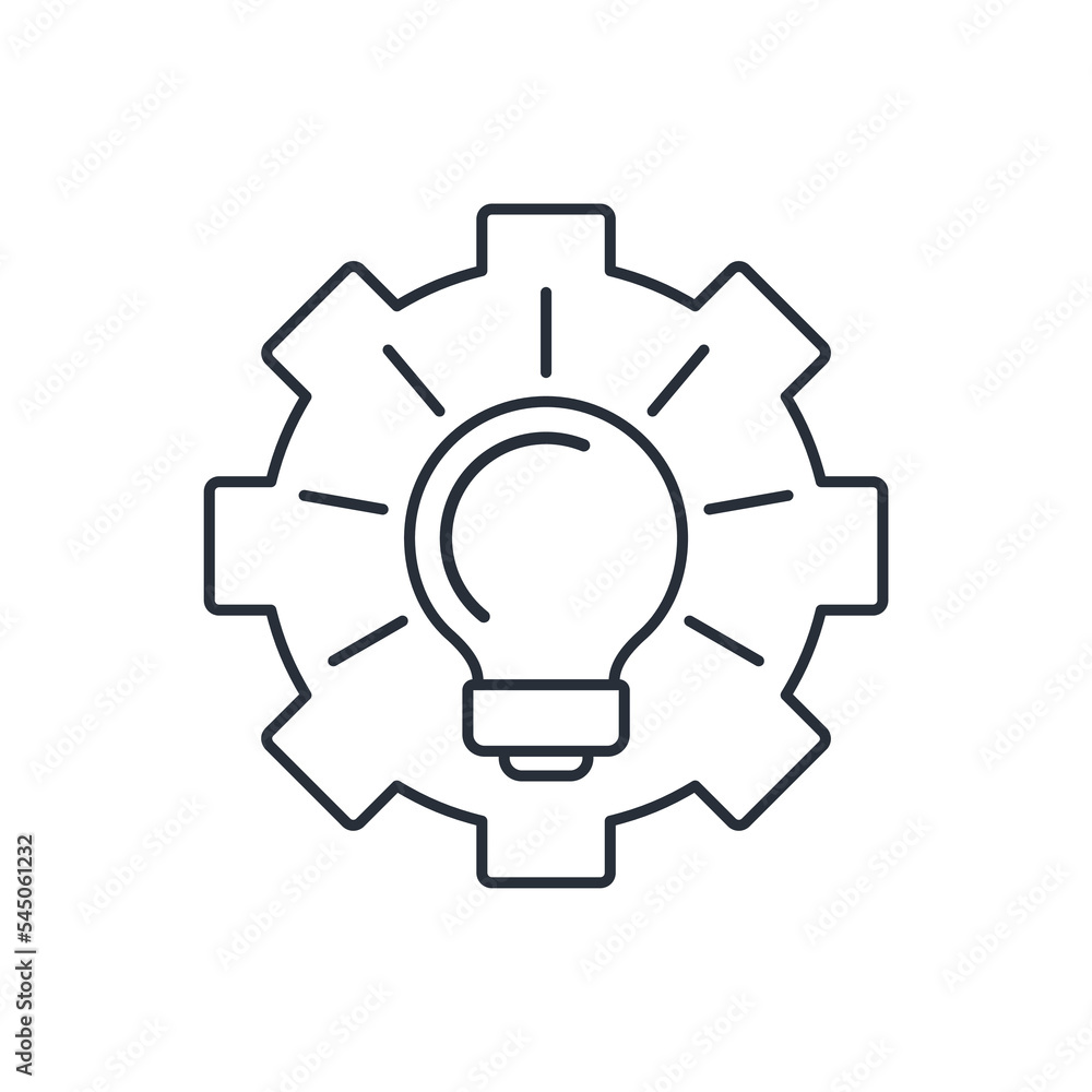 Poster mechanism and creativity. generating progress. vector linear icon isolated on white background.