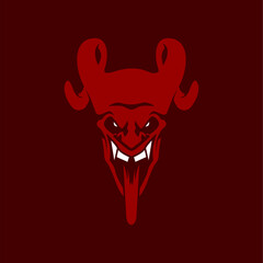 red scary horned devil head sticking her tongue out stock vector