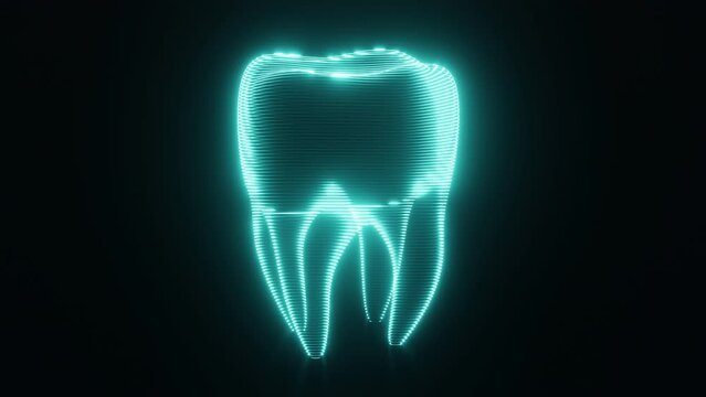 Seamless looping of blue HUD tooth scanning  on black background. Technology and medical concept.