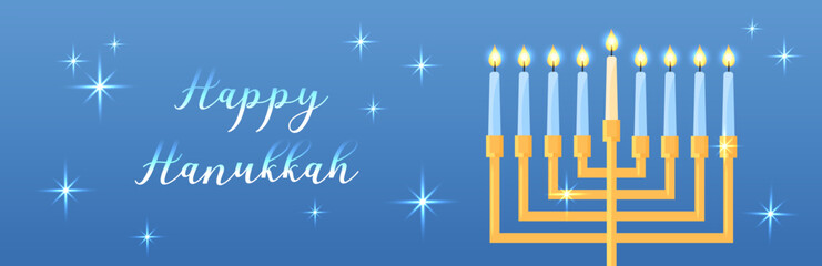 hanukkah, web, banner, happy, horizontal, internet, website, site, greeting, card, menorah, chanukiah, candle, holder, jewish, glowing, shiny, postcard, judaic, hanukah, symbol, candlelight, tradition