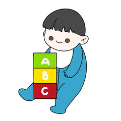 Cute baby playing with stacking toys color illustration