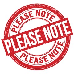PLEASE NOTE text written on red round stamp sign