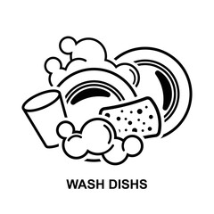 Wash dish icon. Ensuring cleanliness and sanitization isolated on white background vector illustration.