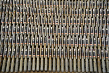 Almaty, Kazakhstan - 04.14.2022 : Ammunition is stacked in a row during military exercises.