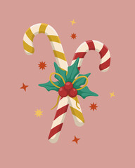 Merry Christmas. Christmas candy cane. Winter greeting card. Vector