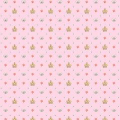 seamless dots pattern with flowers , crowns and butterflies