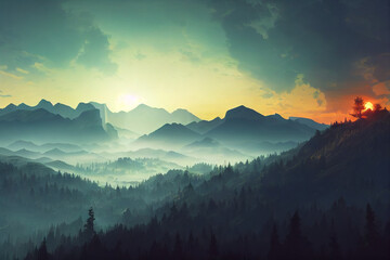 Fototapeta na wymiar firewatch wallpaper background. beautiful scenery landscape graphic design.