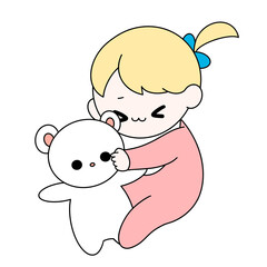 Baby hugging Teddy bear color illustration