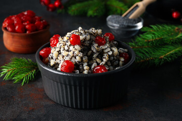 Concept of tasty Orthodox Christmas food, Kutya