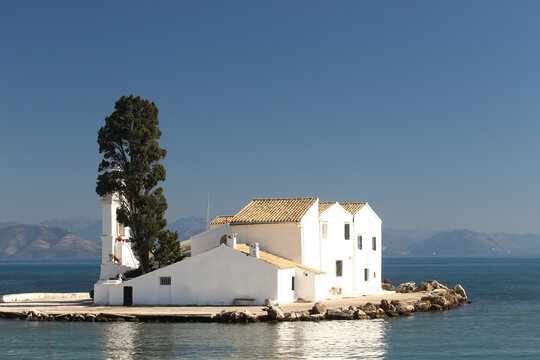 Vlacherna monastery near Kerkyra city, Corfu island, Greece, Europe ...exclusive - this image is sold only Adobe stock	