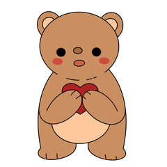 Bear holding heart pencil color illustration