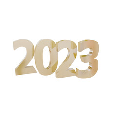 simple 2023 year 3D rendering with gold effect