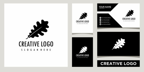 oak leaf flat style icon logo design template with business card design