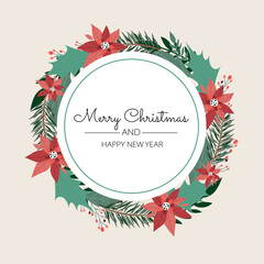 Merry Christmas and Happy New Year lettering plate with pine wreath