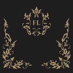 Classic ornamental border and frame monogram .Decorative floral pattern. Card template.