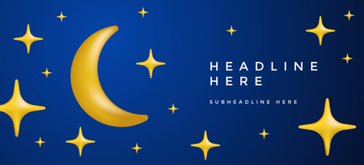 Obraz na płótnie Canvas moon and stars deep blue night modern background design element for banner brochure flyer presentation template