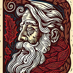Fototapeta na wymiar Woodcarved print of Santa 
