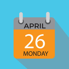 April 26. Vector flat daily calendar icon. Date and time, day, month. Holiday.