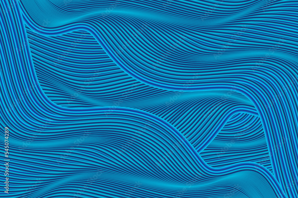 Poster 3d rendering of wavy blue abstract lines textured textured poster background