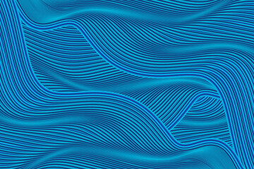 3D rendering of wavy blue abstract lines textured textured poster background