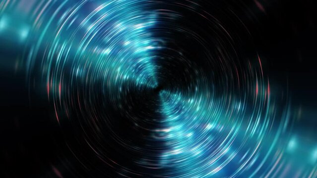 Abstract loop blue circle radial glow ring shine vortex tunnel optical flare light backgrund. 4K 3D rendering seamless loop futuristic circle background. Abstract sci-fi texture with shining 