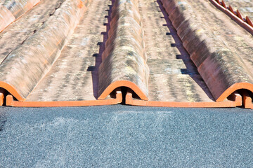 Detail of a new tuscany roof viewed from above (Italy)