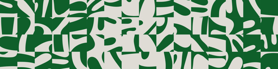 Trendy abstract banner background with organic cut out shapes collage
