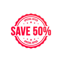 Save 50% Special Offer Shopping Vector Label 