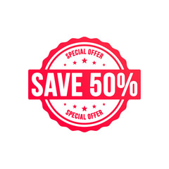 Save 50% Special Offer Shopping Vector Label 