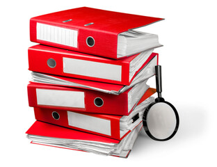 Stack of Folders with Magnifying Glass