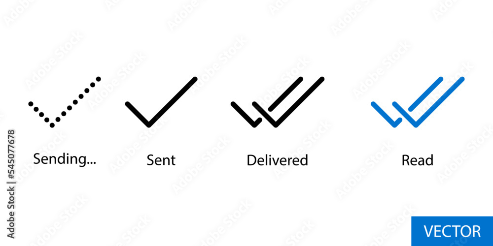 Poster message sending, sent, delivered and read tick vector icons in line style design for website design,