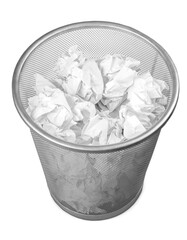 Waste Basket Full of Crumpled Paper