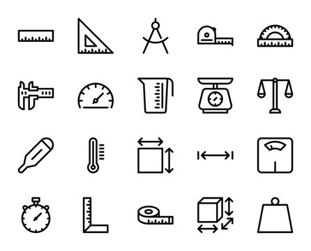 Set of simple measure line icons. Outline stroke object. Linear signs pack. Perfect for web apps and mobile.