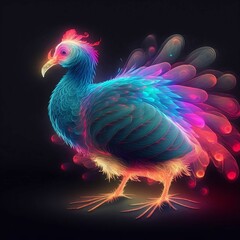 Fototapeta premium Side Profile Animal Patronus Turkey Glowing Spirit Animal Apparition Patronus in Glowing UV on a Black Background | Created Using Midjourney and Photoshop