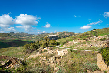 Fototapeta na wymiar The village of Salaparuta, destroyed by the 1968 Belice earthquake in Sicily. The main area of damage was centred on the valley of Belice. The quake destroyed several localities